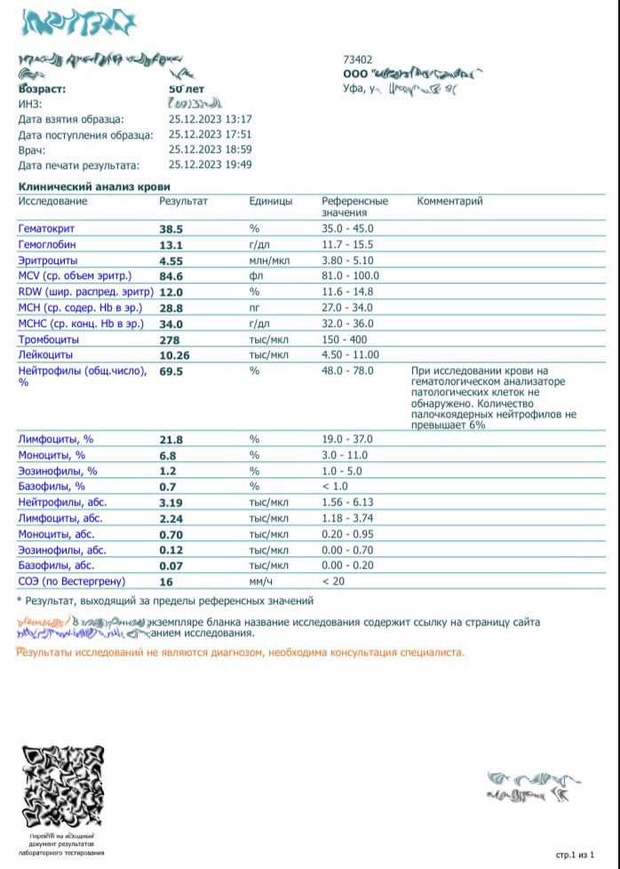 Купить готовые результаты общего анализа крови (ОАК) в Уфе - МедосмотрУфа